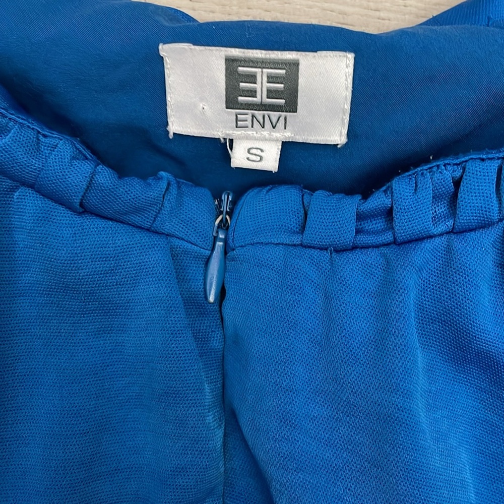 ENVI Blue Silky Elastic Drawstring Waist Long Sleeve Midi Dress Size Small - Picture 6 of 15